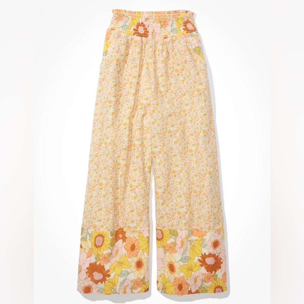 American Eagle Floral Wide Leg Pants Ditsy Bohemian Cottage XS Cotton